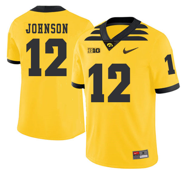 2019 Men #12 D.J. Johnson Iowa Hawkeyes College Football Alternate Jerseys Sale-Gold - Click Image to Close